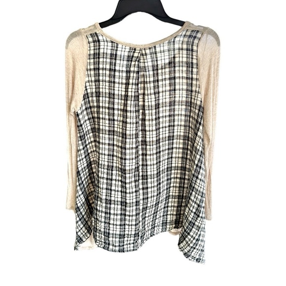 EASEL, WOMENS,LONG SLEEVE, TUNIC TOP. TAN FRONT WITH BLACK/TAN PLAID BACK.SIZE L - Picture 2 of 3